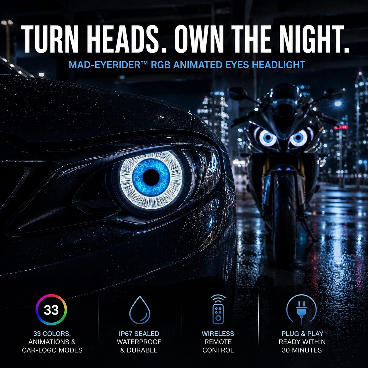 Mad-EyeRider™ RGB Animated Eyes Headlight